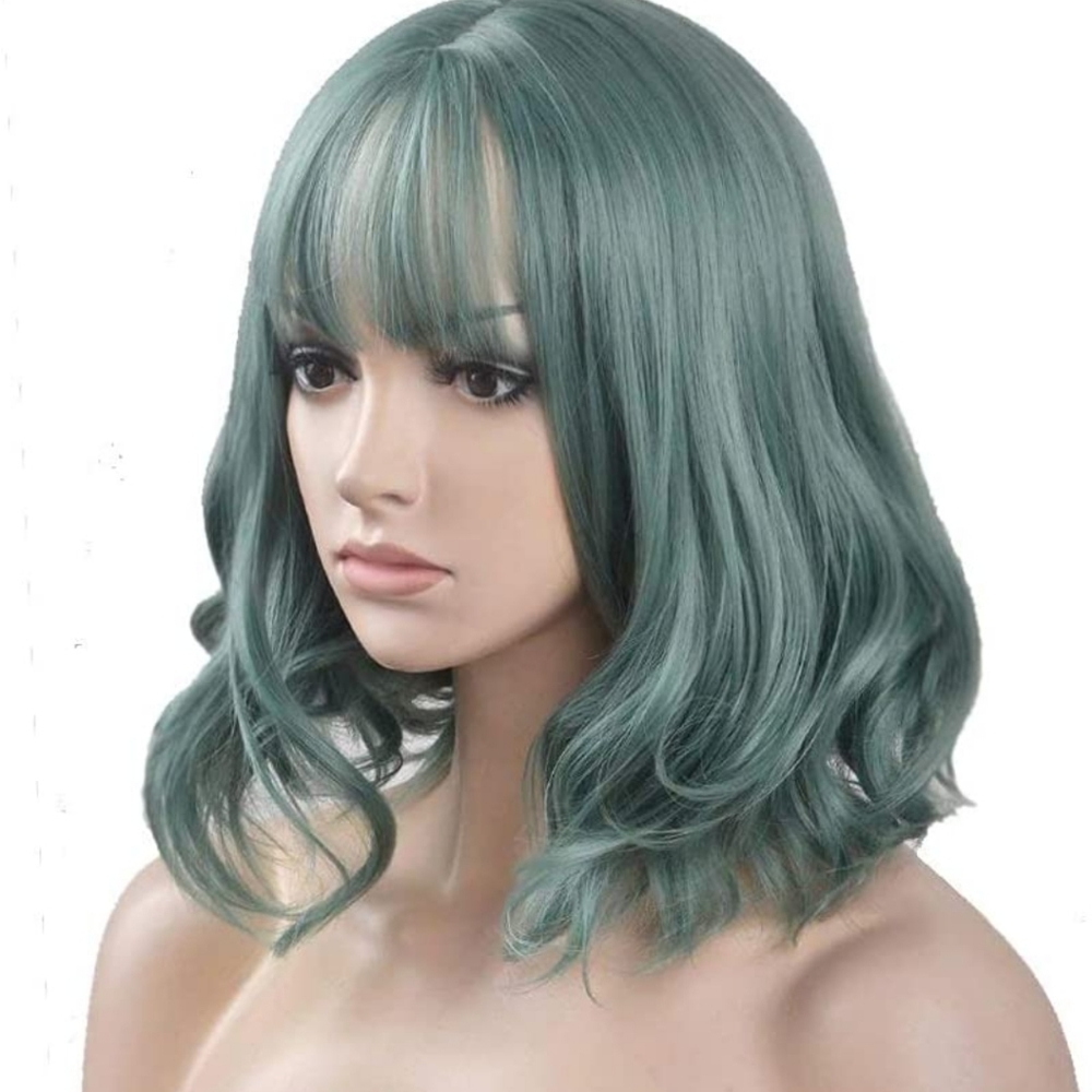 Aqua color wig with bangs-shoulder length